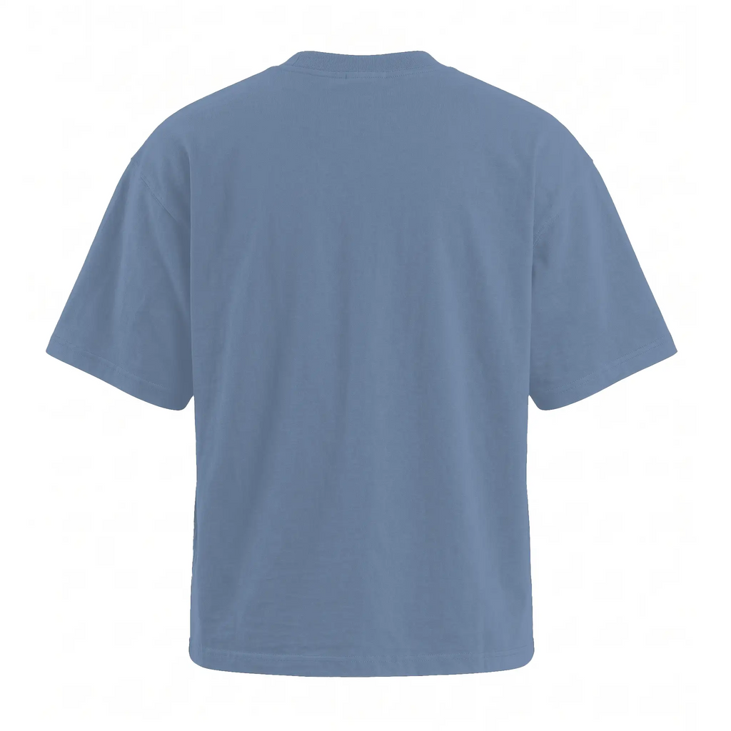 A light blue short-sleeve crewneck t-shirt shown from the back, displayed on a clean white background.