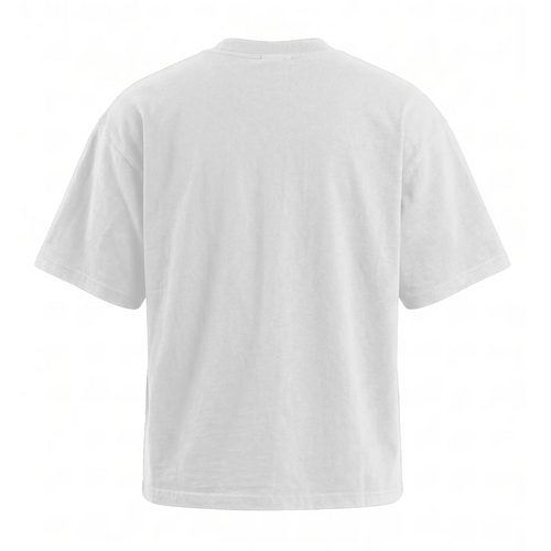 A plain white short-sleeve crewneck t-shirt shown from the back, isolated on a solid white background.