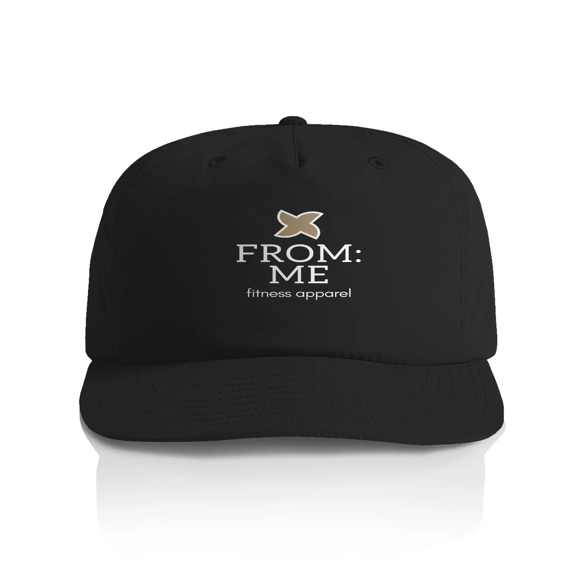 Black cap with 'FROM: ME fitness apparel' logo on a white background