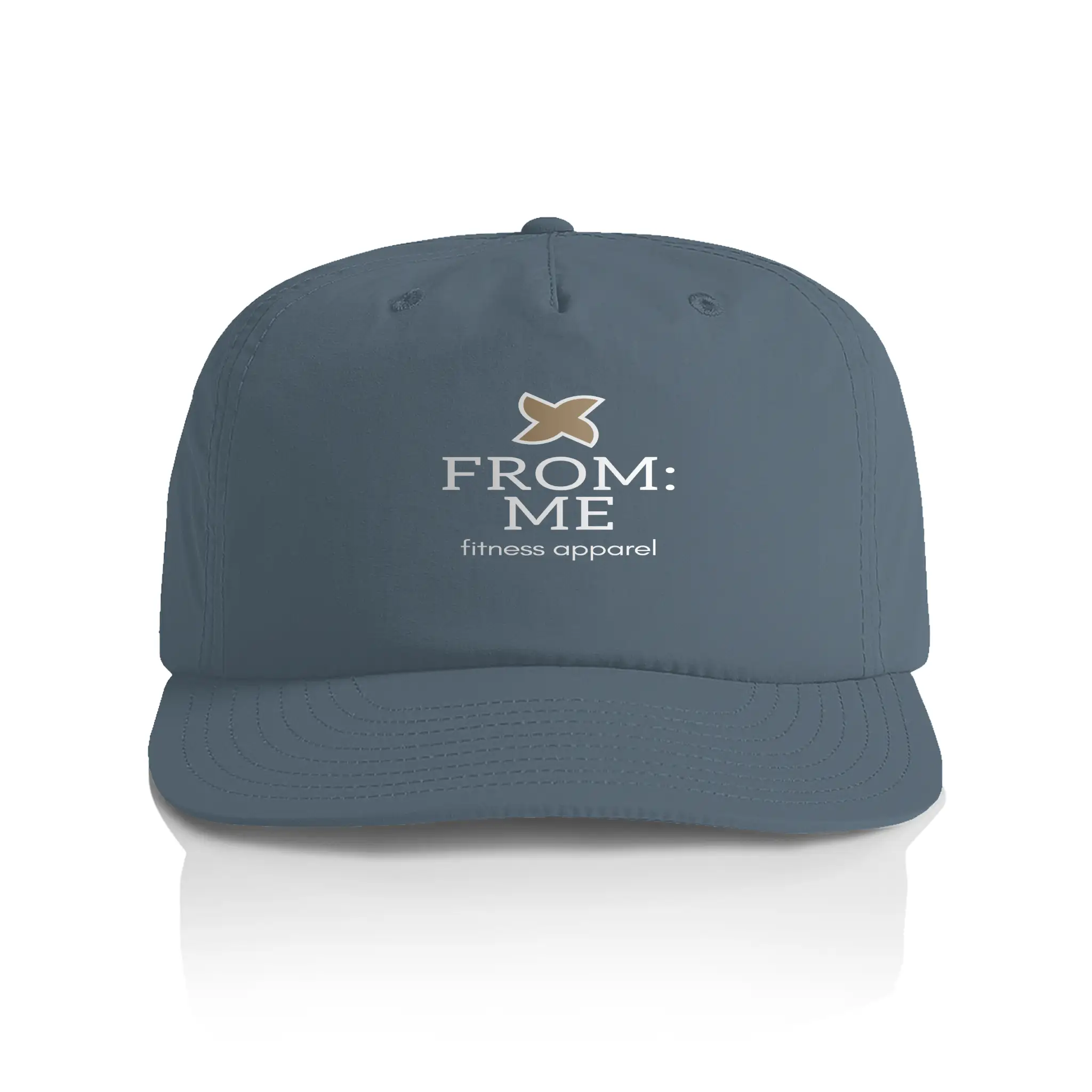 Blue cap with 'FROM: ME fitness apparel' logo on a white background