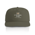 Olive green cap with 'FROM: ME fitness apparel' logo on a white background