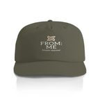 Olive green cap with 'FROM: ME fitness apparel' logo on a white background
