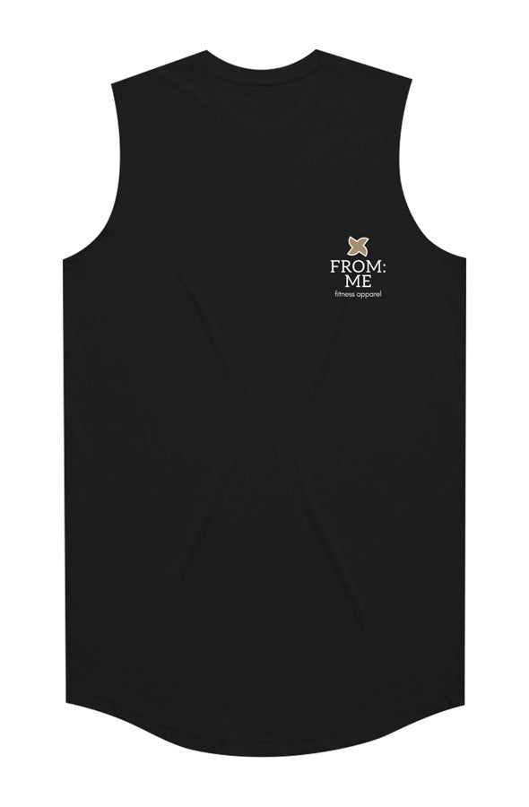 Black sleeveless shirt with 'FROM:ME' logo on a white background