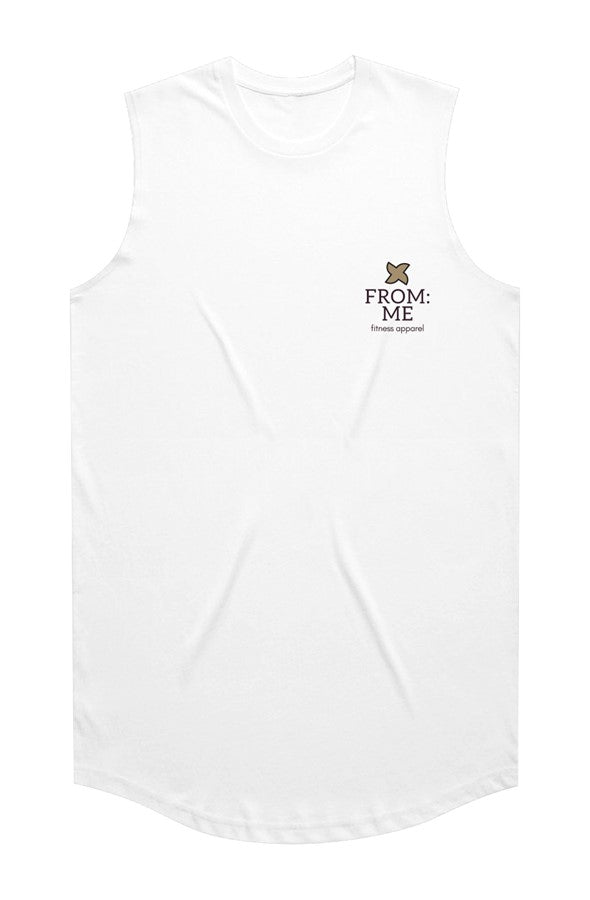 White tank top with 'FROM ME' branding on a white background