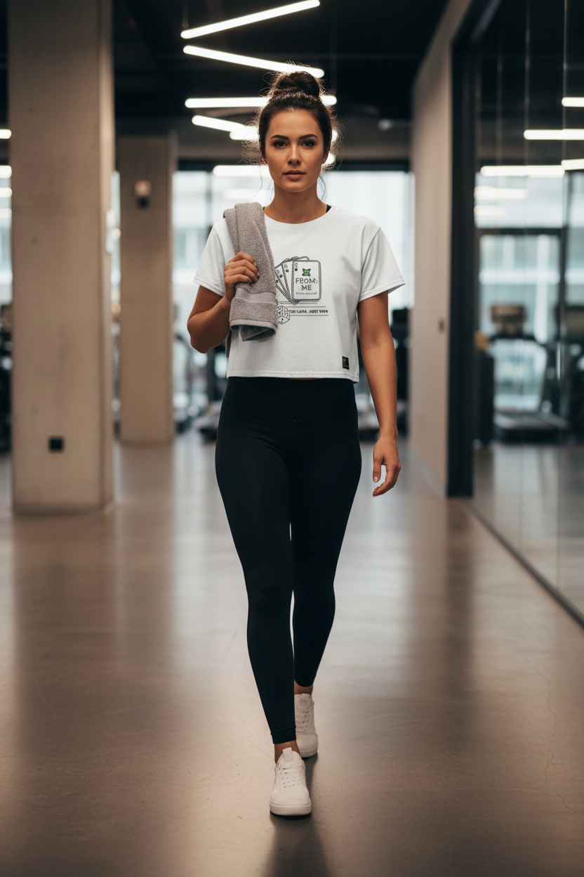 Female athlete walking post-workout in No Luck Just Reps Crop Tee