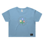 Light blue t-shirt with colorful flower graphic and text on a white background | From Me Fitness Apparel