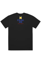 black t-shirt with 'FROM ME' logo on the back against a white background