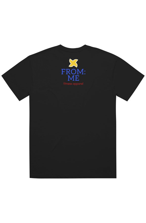black t-shirt with 'FROM ME' logo on the back against a white background