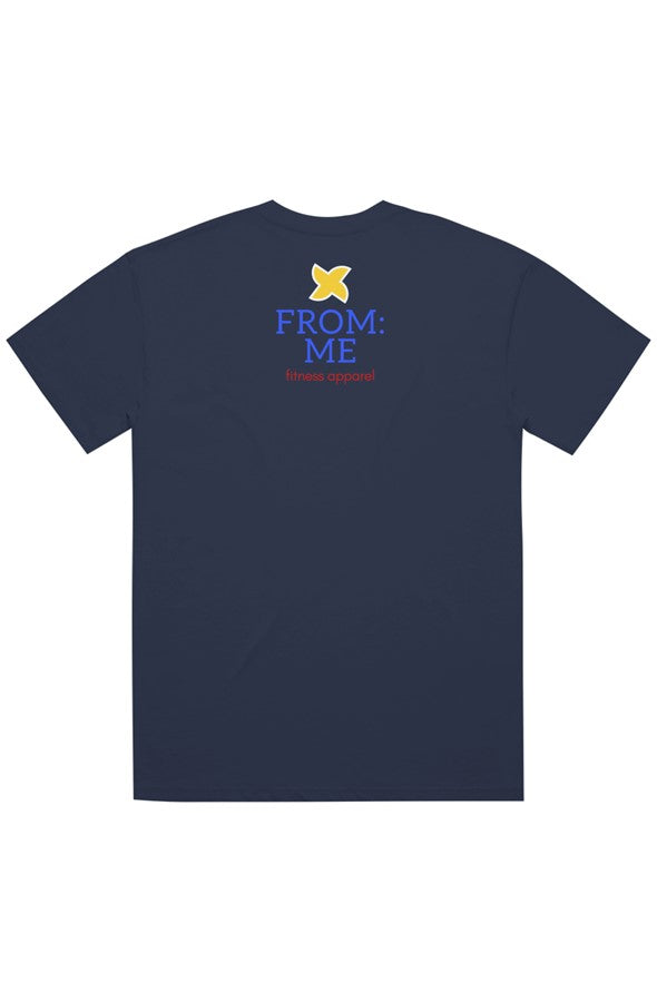 Navy blue t-shirt with 'FROM ME' logo on the back against a white background