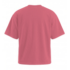 A plain short-sleeve crewneck t-shirt shown from the back, in a solid dusty rose pink color, isolated on a white background.
