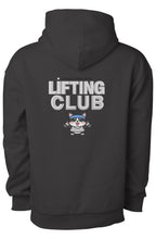 Black hoodie with 'Lifting Club' text and cartoon character on the back | From Me Fitness Apparel