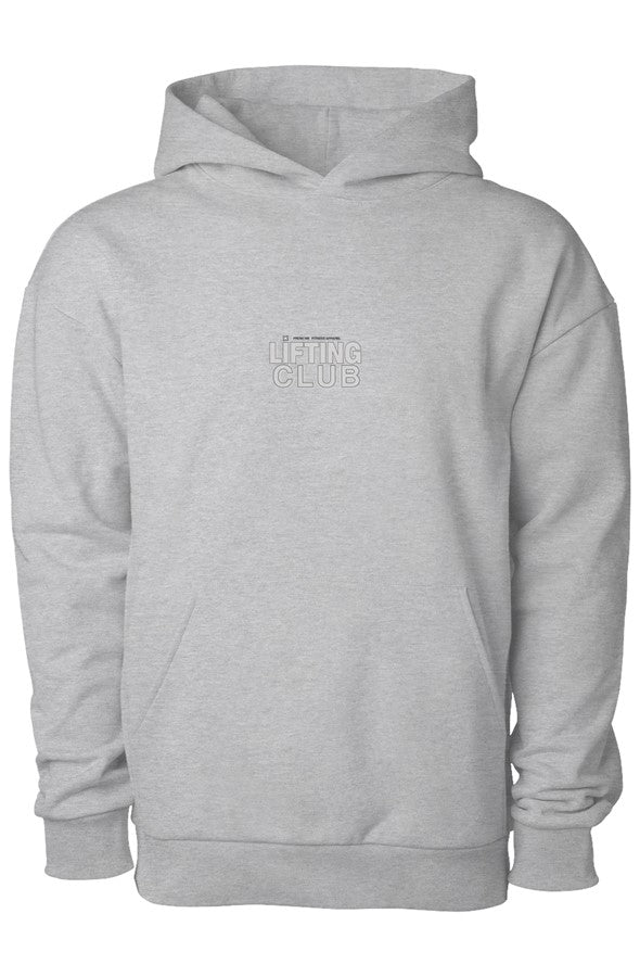 Gray hoodie with 'lifting club' text on a white background | From Me Fitness Apparel