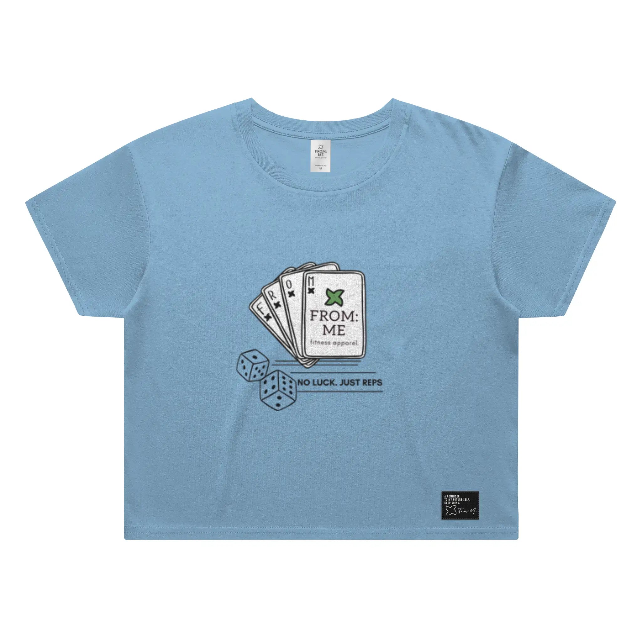Light blue t-shirt with graphic design on a white background | From Me Fitness Apparel