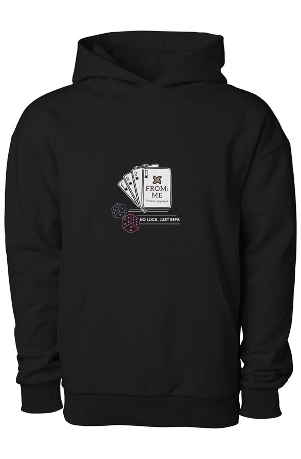 Black hoodie with a graphic design on the chest against a white background | From Me Fitness Apparel