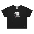 A black short-sleeve t-shirt with a graphic on the chest depicting playing cards and dice, with the text 'FROM ME NO LUCK, JUST REPS'.