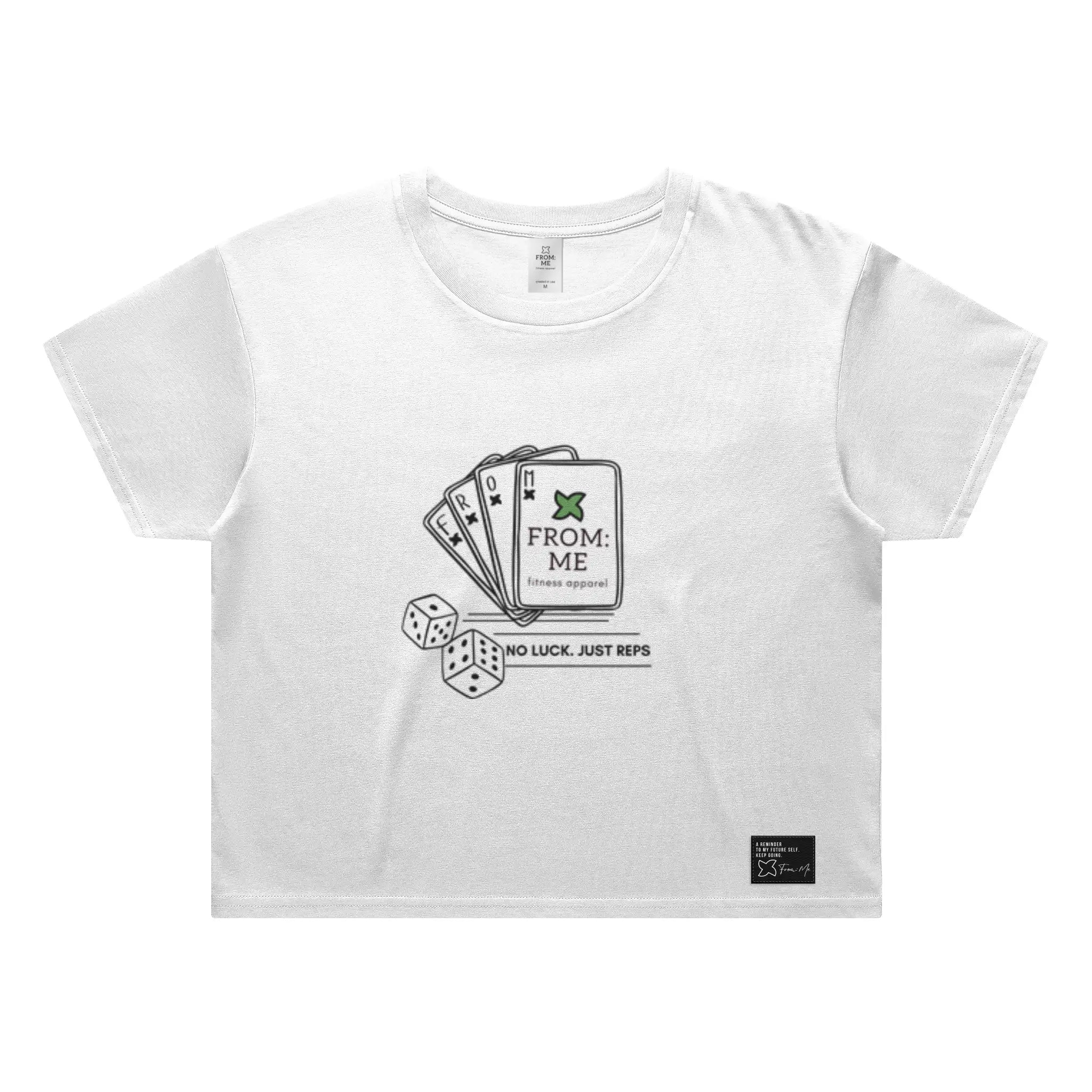 White t-shirt with graphic design on a white background