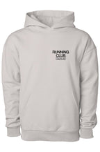 Light gray hoodie with 'RUNNING CLUB' text on a white background | From Me Fitness Apparel