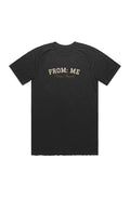 Black t-shirt with 'FROM: ME' text on a white background